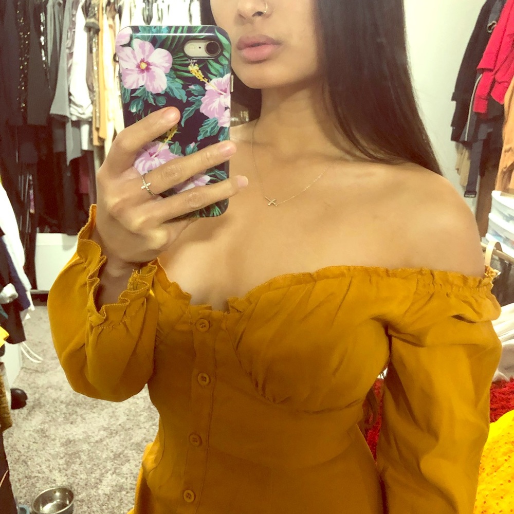 Mustard long sleeve off shoulder dress